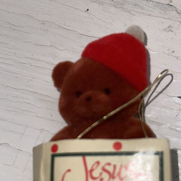Vtg 1985 tiny flocked bear in bag that says Jesus is the Reason for the Season - Picture 2 of 5